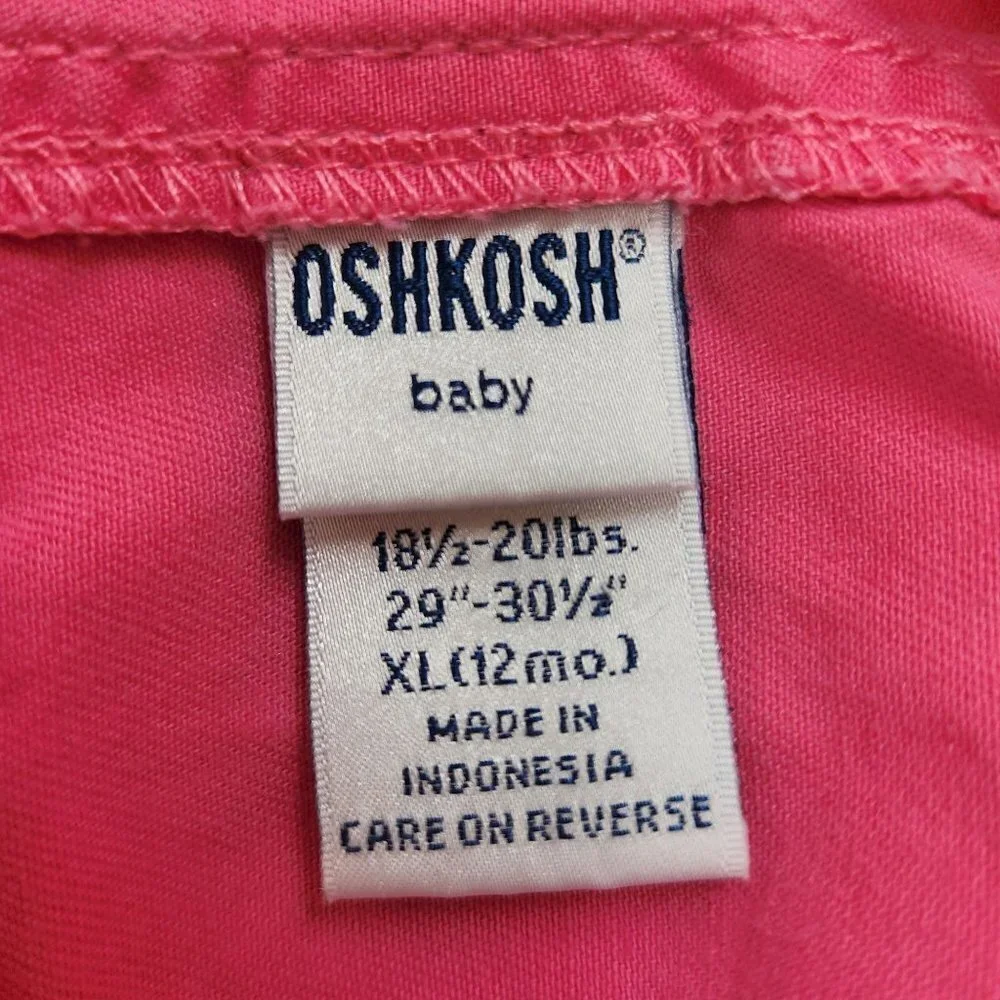 Vintage Oshkosh Baby Pink Flower 100% Cotton Denim Overalls Shorts Girls 12M XL